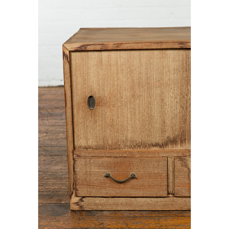 Japanese Early 20th Century Low Storage Cabinet with Sliding Doors and Drawers-19. Asian & Chinese Furniture, Art, Antiques, Vintage Home Décor for sale at FEA Home