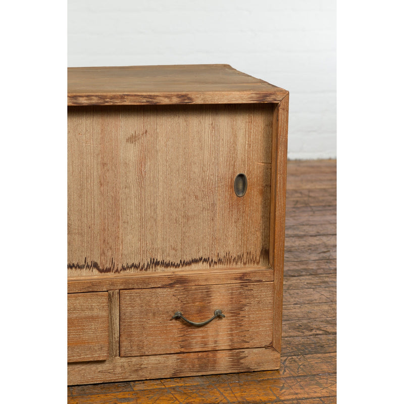 Japanese Early 20th Century Low Storage Cabinet with Sliding Doors and Drawers-20. Asian & Chinese Furniture, Art, Antiques, Vintage Home Décor for sale at FEA Home