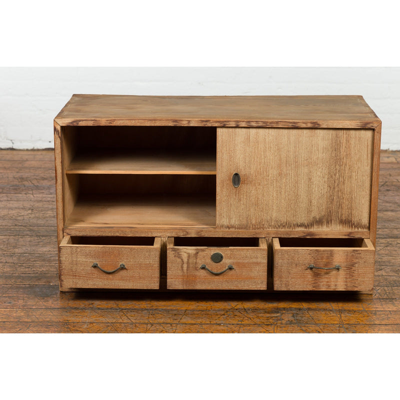 Japanese Early 20th Century Low Storage Cabinet with Sliding Doors and Drawers-5. Asian & Chinese Furniture, Art, Antiques, Vintage Home Décor for sale at FEA Home