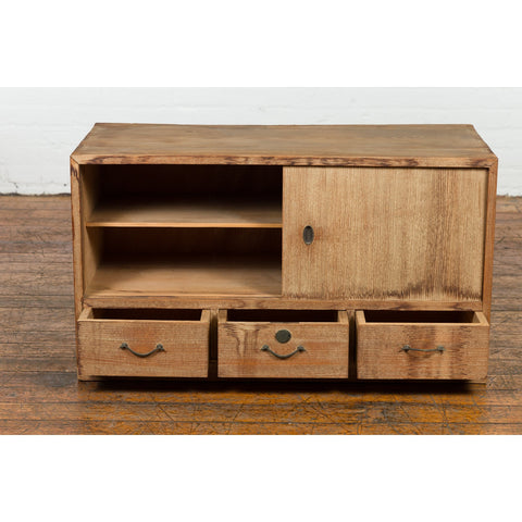 Japanese Early 20th Century Low Storage Cabinet with Sliding Doors and Drawers-5. Asian & Chinese Furniture, Art, Antiques, Vintage Home Décor for sale at FEA Home