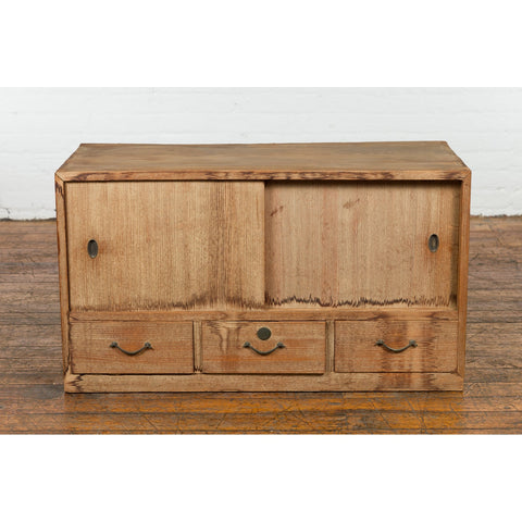 Japanese Early 20th Century Low Storage Cabinet with Sliding Doors and Drawers-6. Asian & Chinese Furniture, Art, Antiques, Vintage Home Décor for sale at FEA Home