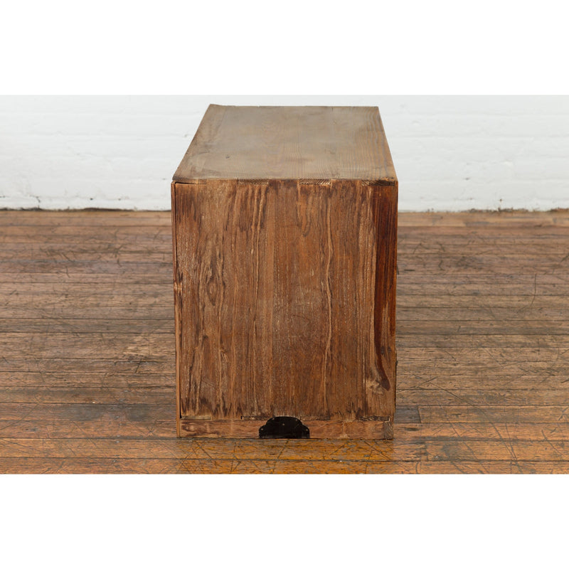 Japanese Early 20th Century Low Storage Cabinet with Sliding Doors and Drawers-9. Asian & Chinese Furniture, Art, Antiques, Vintage Home Décor for sale at FEA Home