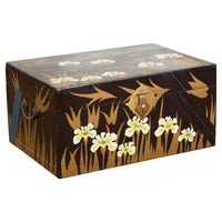 Japanese Late Meiji Period Black Lacquer Blanket Chest with Golden Painted Décor