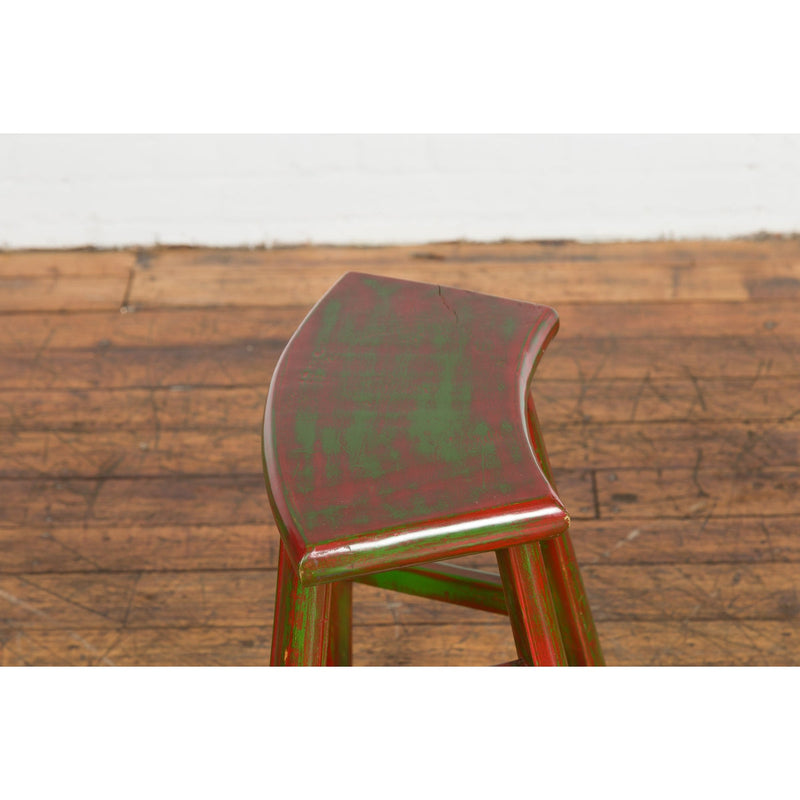 Japanese Late Meiji Period Red and Green Lacquered Stool with Semicircular Seat-YN1419-12. Asian & Chinese Furniture, Art, Antiques, Vintage Home Décor for sale at FEA Home
