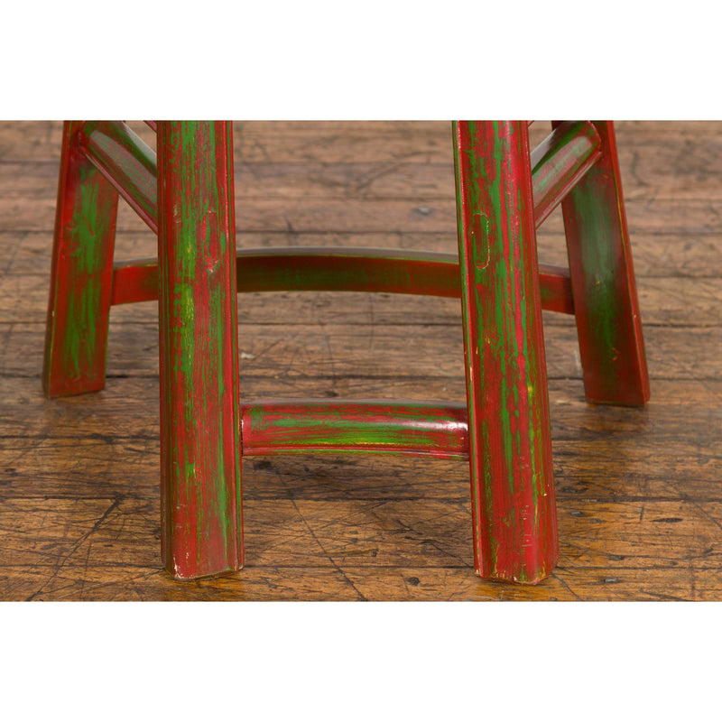 Japanese Late Meiji Period Red and Green Lacquered Stool with Semicircular Seat-7. Asian & Chinese Furniture, Art, Antiques, Vintage Home Décor for sale at FEA Home
