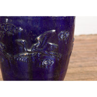 Large Antique 19th Century Thai Cobalt Blue Martaban Jar with Raised Motifs