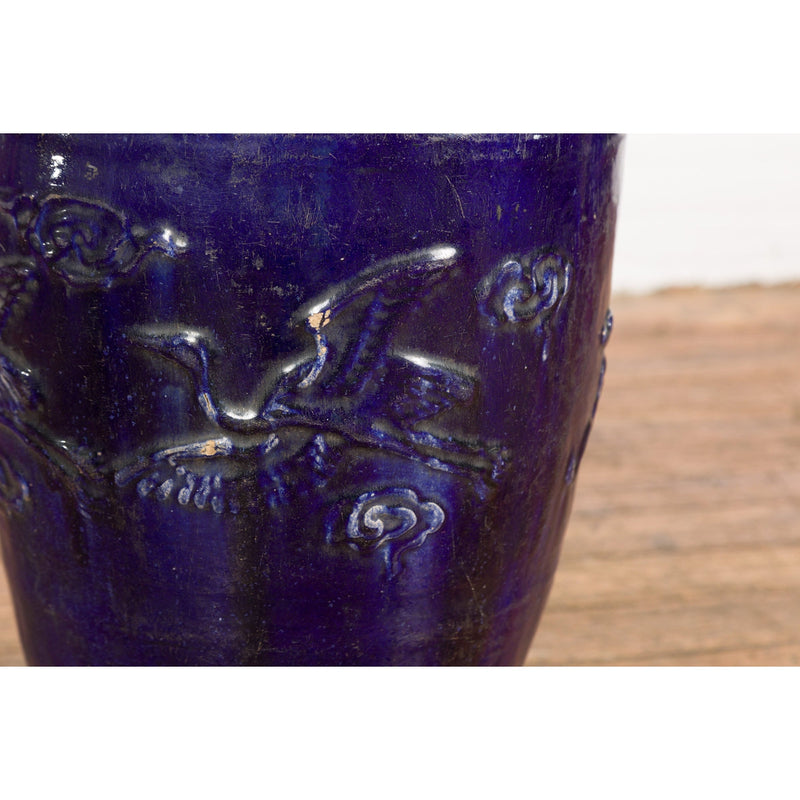 Large Antique 19th Century Thai Cobalt Blue Martaban Jar with Raised Motifs-16. Asian & Chinese Furniture, Art, Antiques, Vintage Home Décor for sale at FEA Home