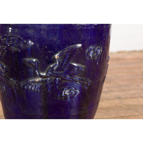 Large Antique 19th Century Thai Cobalt Blue Martaban Jar with Raised Motifs-16. Asian & Chinese Furniture, Art, Antiques, Vintage Home Décor for sale at FEA Home