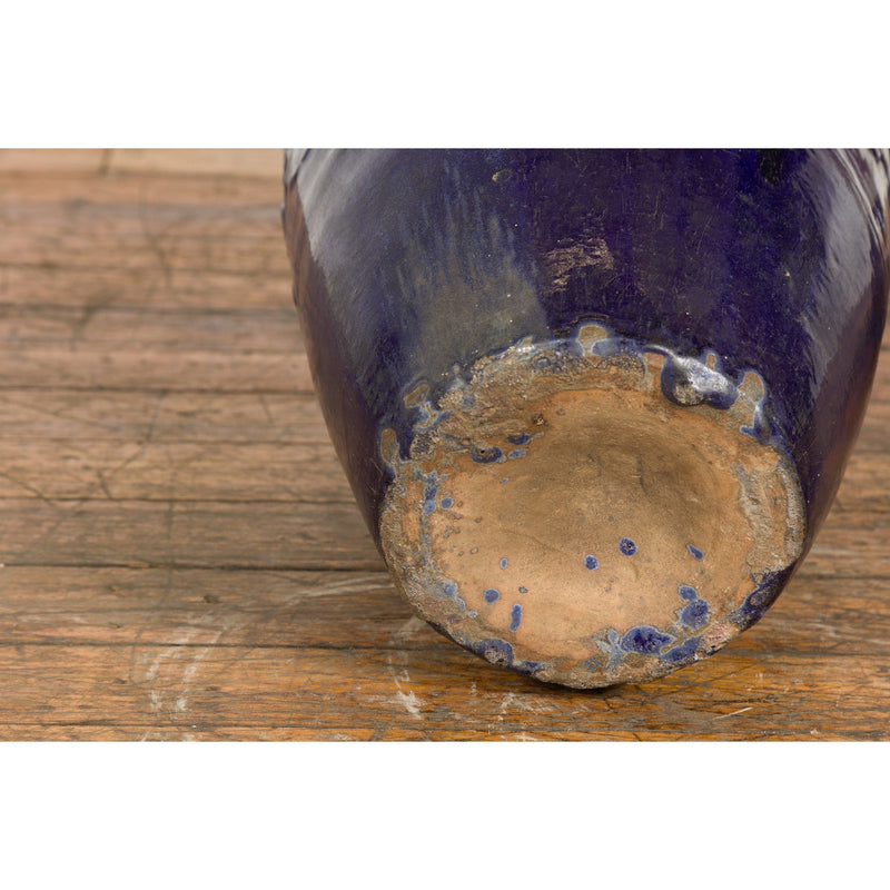 Large Antique 19th Century Thai Cobalt Blue Martaban Jar with Raised Motifs-17. Asian & Chinese Furniture, Art, Antiques, Vintage Home Décor for sale at FEA Home
