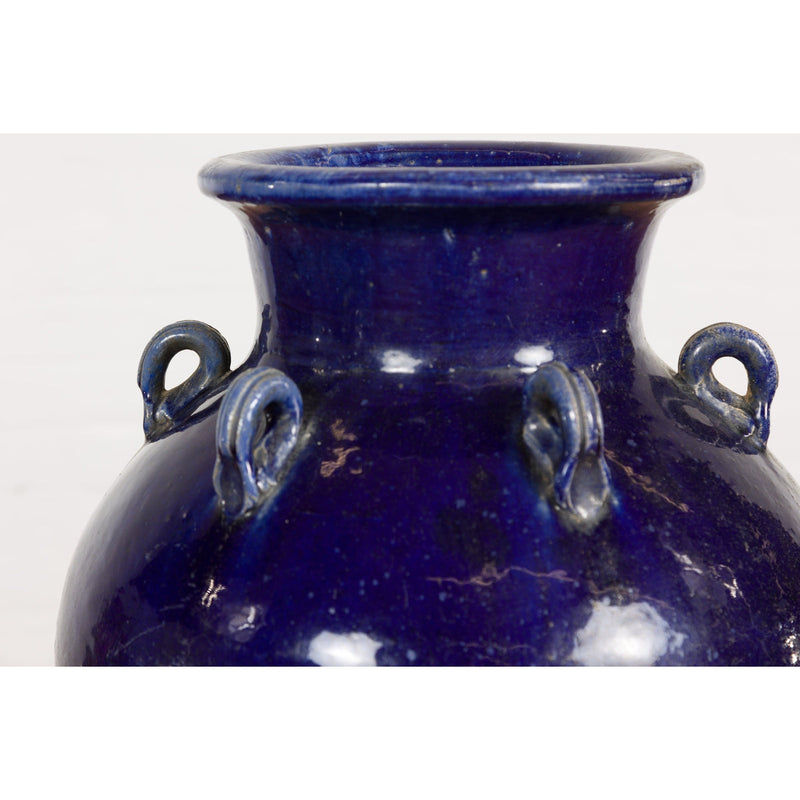 Large Antique 19th Century Thai Cobalt Blue Martaban Jar with Raised Motifs-8. Asian & Chinese Furniture, Art, Antiques, Vintage Home Décor for sale at FEA Home