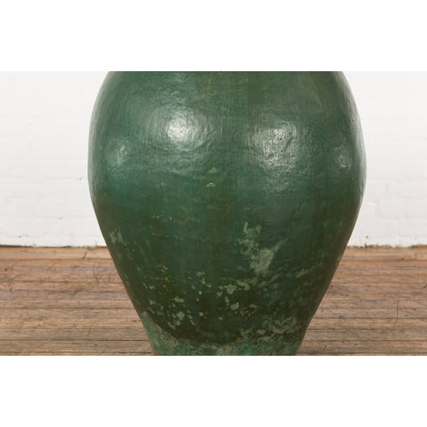 Large Thai 1950s Green Glazed Ceramic Planter with Brown Lip and Tapering Body-YN7743-8. Asian & Chinese Furniture, Art, Antiques, Vintage Home Décor for sale at FEA Home
