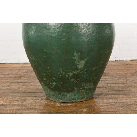 Large Thai 1950s Green Glazed Ceramic Planter with Brown Lip and Tapering Body-YN7743-9. Asian & Chinese Furniture, Art, Antiques, Vintage Home Décor for sale at FEA Home