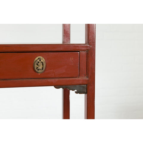 Late Qing Dynasty Period Open Bookshelf with Drawers and Fretwork Shelf-YN2008-11. Asian & Chinese Furniture, Art, Antiques, Vintage Home Décor for sale at FEA Home