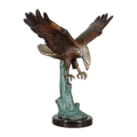 Life-Size Bronze Sculpture of a Diving Eagle on Black Marble Base-1. Asian & Chinese Furniture, Art, Antiques, Vintage Home Décor for sale at FEA Home