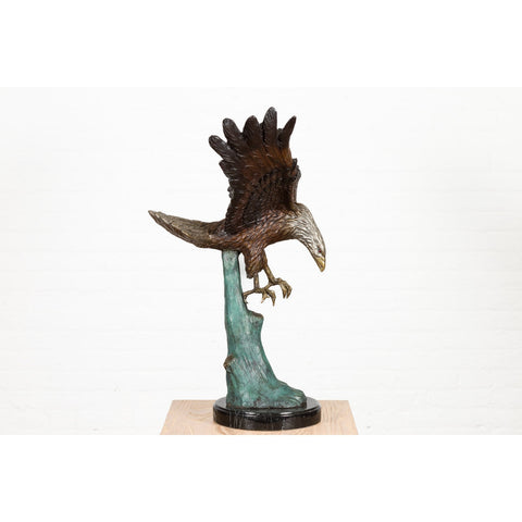 Life-Size Bronze Sculpture of a Diving Eagle on Black Marble Base-10. Asian & Chinese Furniture, Art, Antiques, Vintage Home Décor for sale at FEA Home