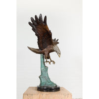 Life-Size Bronze Sculpture of a Diving Eagle on Black Marble Base