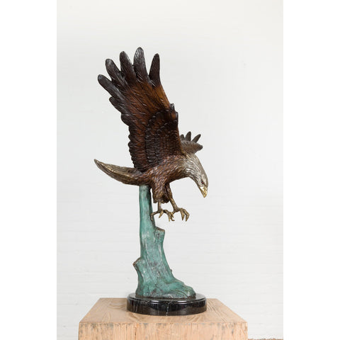 Life-Size Bronze Sculpture of a Diving Eagle on Black Marble Base-11. Asian & Chinese Furniture, Art, Antiques, Vintage Home Décor for sale at FEA Home