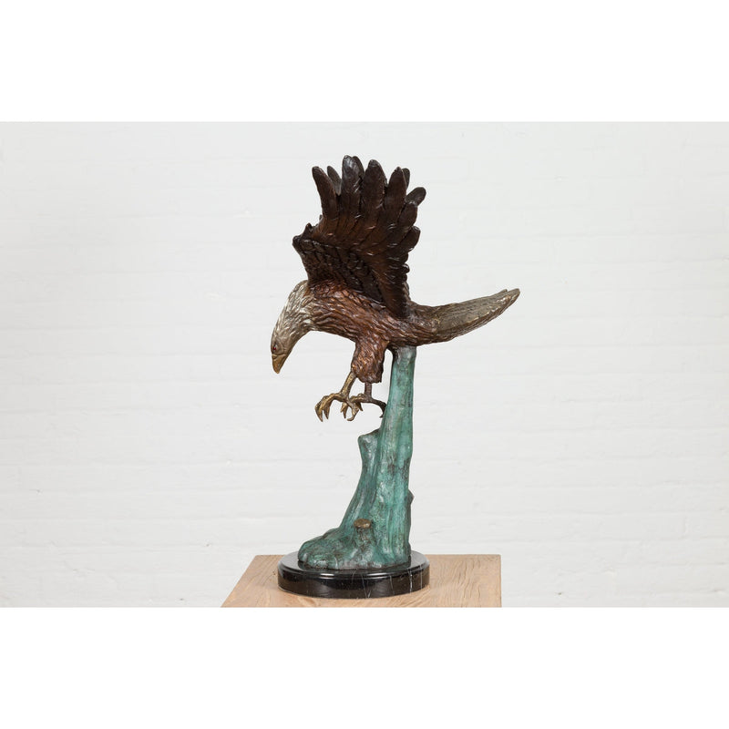 Life-Size Bronze Sculpture of a Diving Eagle on Black Marble Base-12. Asian & Chinese Furniture, Art, Antiques, Vintage Home Décor for sale at FEA Home