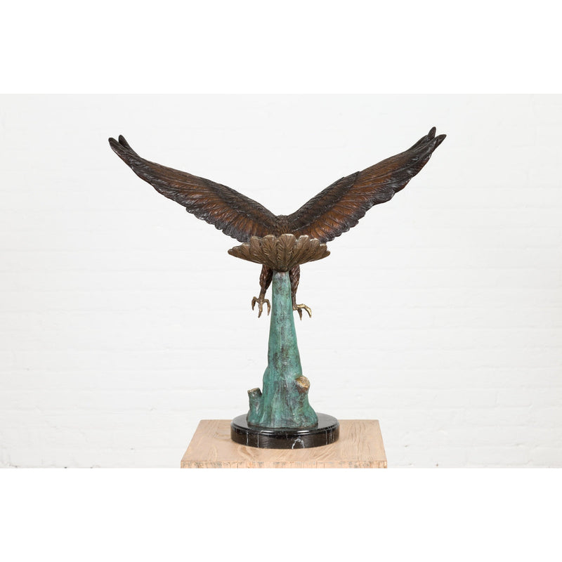 Life-Size Bronze Sculpture of a Diving Eagle on Black Marble Base-13. Asian & Chinese Furniture, Art, Antiques, Vintage Home Décor for sale at FEA Home