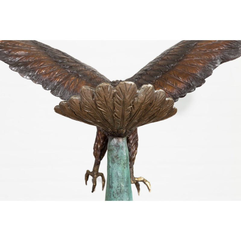 Life-Size Bronze Sculpture of a Diving Eagle on Black Marble Base-14. Asian & Chinese Furniture, Art, Antiques, Vintage Home Décor for sale at FEA Home