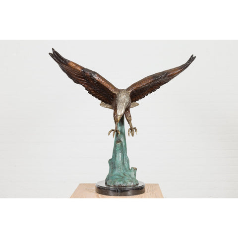 Life-Size Bronze Sculpture of a Diving Eagle on Black Marble Base-2. Asian & Chinese Furniture, Art, Antiques, Vintage Home Décor for sale at FEA Home