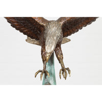 Life-Size Bronze Sculpture of a Diving Eagle on Black Marble Base