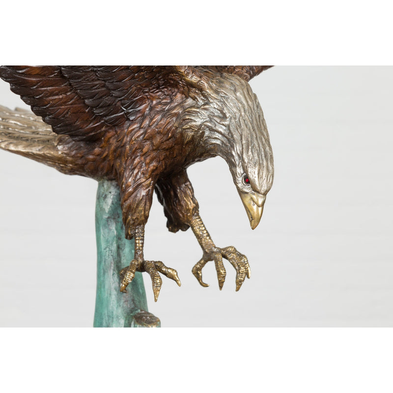 Life-Size Bronze Sculpture of a Diving Eagle on Black Marble Base-4. Asian & Chinese Furniture, Art, Antiques, Vintage Home Décor for sale at FEA Home