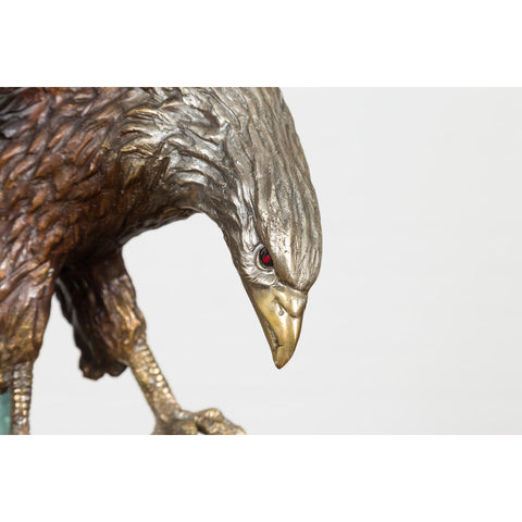Life-Size Bronze Sculpture of a Diving Eagle on Black Marble Base-5. Asian & Chinese Furniture, Art, Antiques, Vintage Home Décor for sale at FEA Home