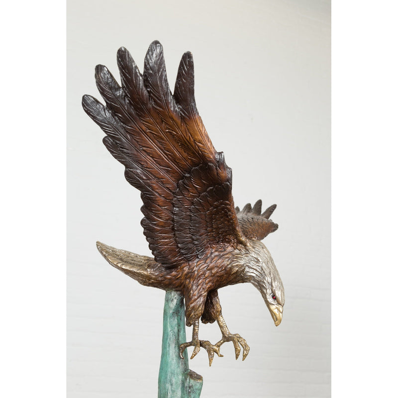 Life-Size Bronze Sculpture of a Diving Eagle on Black Marble Base-7. Asian & Chinese Furniture, Art, Antiques, Vintage Home Décor for sale at FEA Home