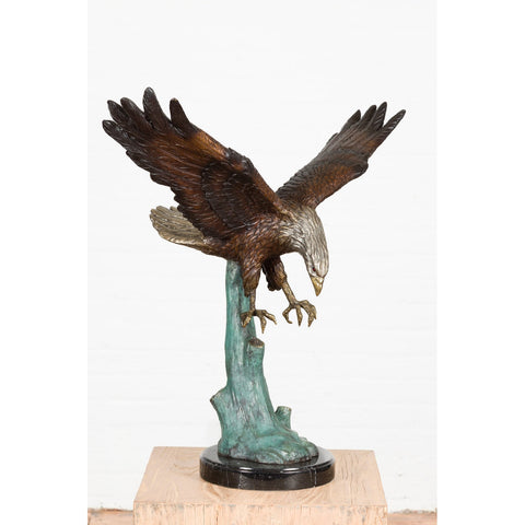 Life-Size Bronze Sculpture of a Diving Eagle on Black Marble Base-9. Asian & Chinese Furniture, Art, Antiques, Vintage Home Décor for sale at FEA Home