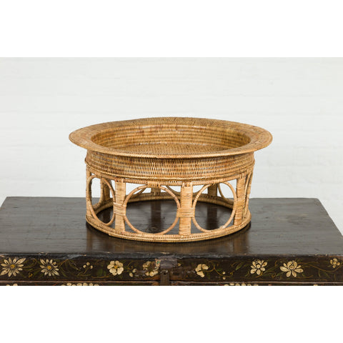 Northern Thai Vintage Woven Rattan Khantok Pedestal Tray from the Lanna People-YN7673-10. Asian & Chinese Furniture, Art, Antiques, Vintage Home Décor for sale at FEA Home