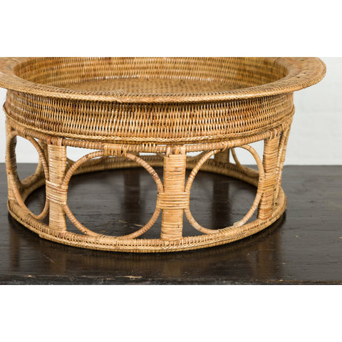 Northern Thai Vintage Woven Rattan Khantok Pedestal Tray from the Lanna People-YN7673-12. Asian & Chinese Furniture, Art, Antiques, Vintage Home Décor for sale at FEA Home