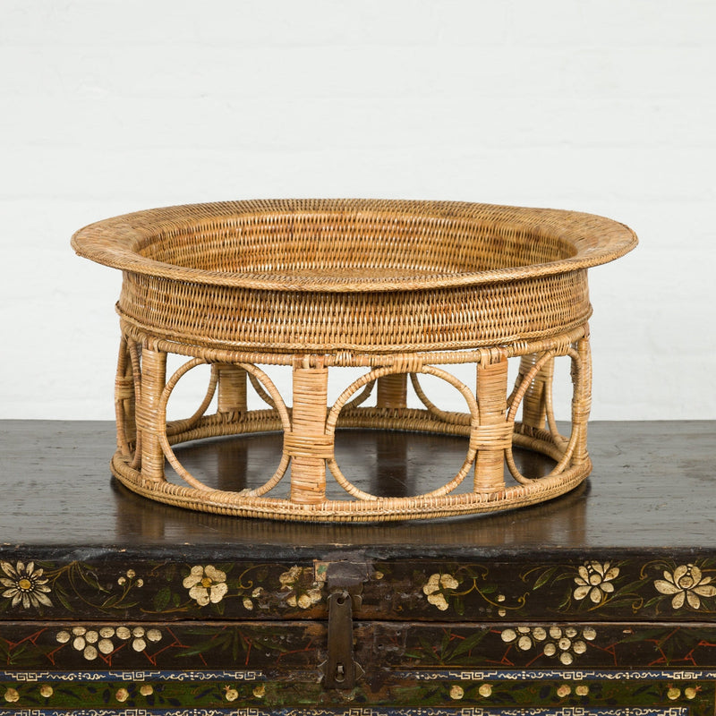 Northern Thai Vintage Woven Rattan Khantok Pedestal Tray from the Lanna People-YN7673-2. Asian & Chinese Furniture, Art, Antiques, Vintage Home Décor for sale at FEA Home