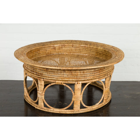 Northern Thai Vintage Woven Rattan Khantok Pedestal Tray from the Lanna People-YN7673-5. Asian & Chinese Furniture, Art, Antiques, Vintage Home Décor for sale at FEA Home
