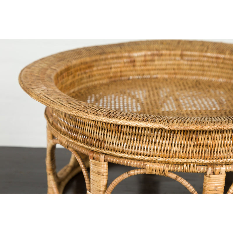 Northern Thai Vintage Woven Rattan Khantok Pedestal Tray from the Lanna People-YN7673-6. Asian & Chinese Furniture, Art, Antiques, Vintage Home Décor for sale at FEA Home