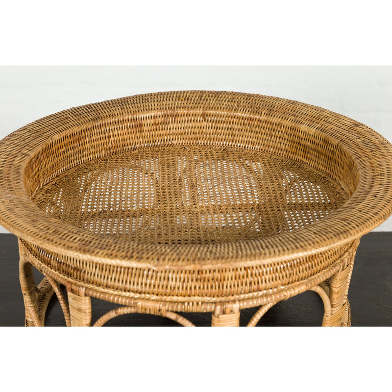Northern Thai Vintage Woven Rattan Khantok Pedestal Tray from the Lanna People-YN7673-7. Asian & Chinese Furniture, Art, Antiques, Vintage Home Décor for sale at FEA Home