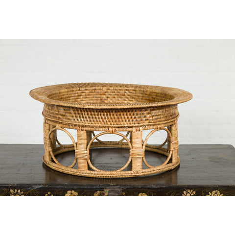 Northern Thai Vintage Woven Rattan Khantok Pedestal Tray from the Lanna People-YN7673-9. Asian & Chinese Furniture, Art, Antiques, Vintage Home Décor for sale at FEA Home