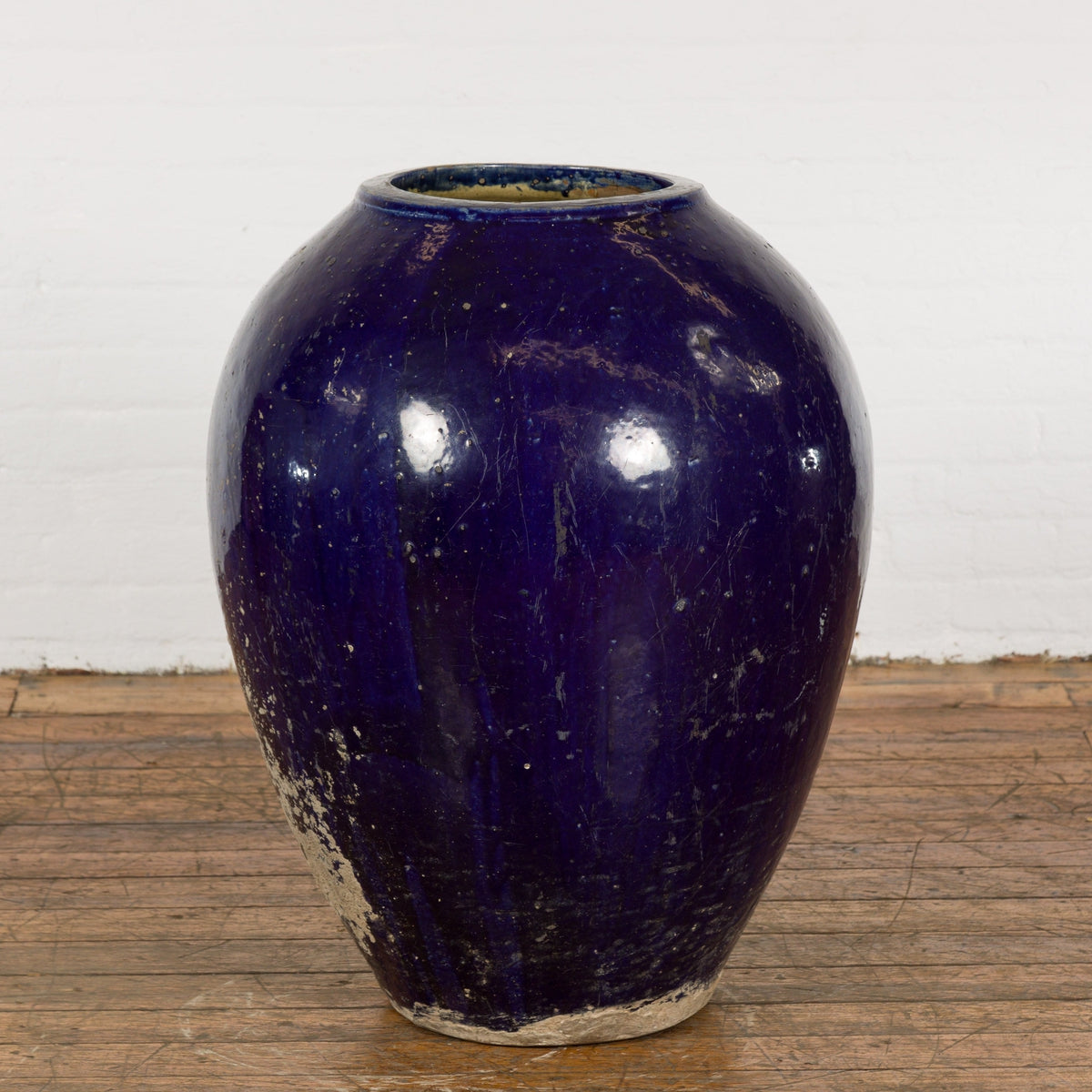 Oversized Antique Thai Cobalt Blue Glazed Water Vessel with Tapering Lines-10. Asian &amp; Chinese Furniture, Art, Antiques, Vintage Home Décor for sale at FEA Home
