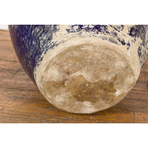 Oversized Antique Thai Cobalt Blue Glazed Water Vessel with Tapering Lines-13. Asian & Chinese Furniture, Art, Antiques, Vintage Home Décor for sale at FEA Home