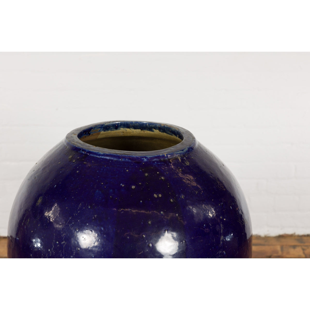 Oversized Antique Thai Cobalt Blue Glazed Water Vessel with Tapering Lines-5. Asian &amp; Chinese Furniture, Art, Antiques, Vintage Home Décor for sale at FEA Home
