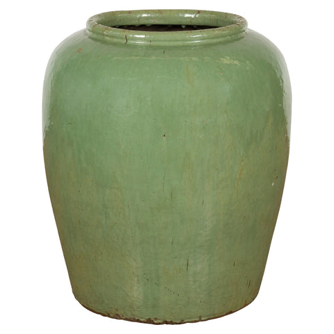 Oversized Vintage Chinese Celadon Glazed Water Vessel with Tapering Lines-YN7748-1. Asian & Chinese Furniture, Art, Antiques, Vintage Home Décor for sale at FEA Home