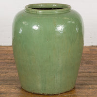 Oversized Vintage Chinese Celadon Glazed Water Vessel with Tapering Lines-YN7748-2. Asian & Chinese Furniture, Art, Antiques, Vintage Home Décor for sale at FEA Home