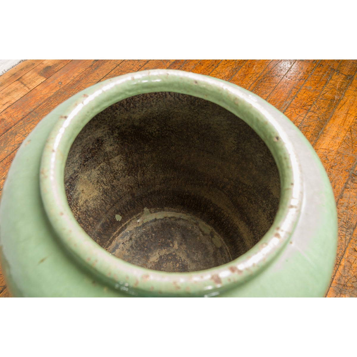 Oversized Vintage Chinese Celadon Glazed Water Vessel with Tapering Lines-4. Asian &amp; Chinese Furniture, Art, Antiques, Vintage Home Décor for sale at FEA Home