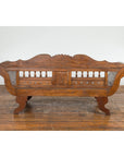 Plantation Javanese Teak Settee with Carved Décor and Out-Scrolling Arms-11. Asian & Chinese Furniture, Art, Antiques, Vintage Home Décor for sale at FEA Home