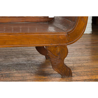 Plantation Javanese Teak Settee with Carved Décor and Out-Scrolling Arms