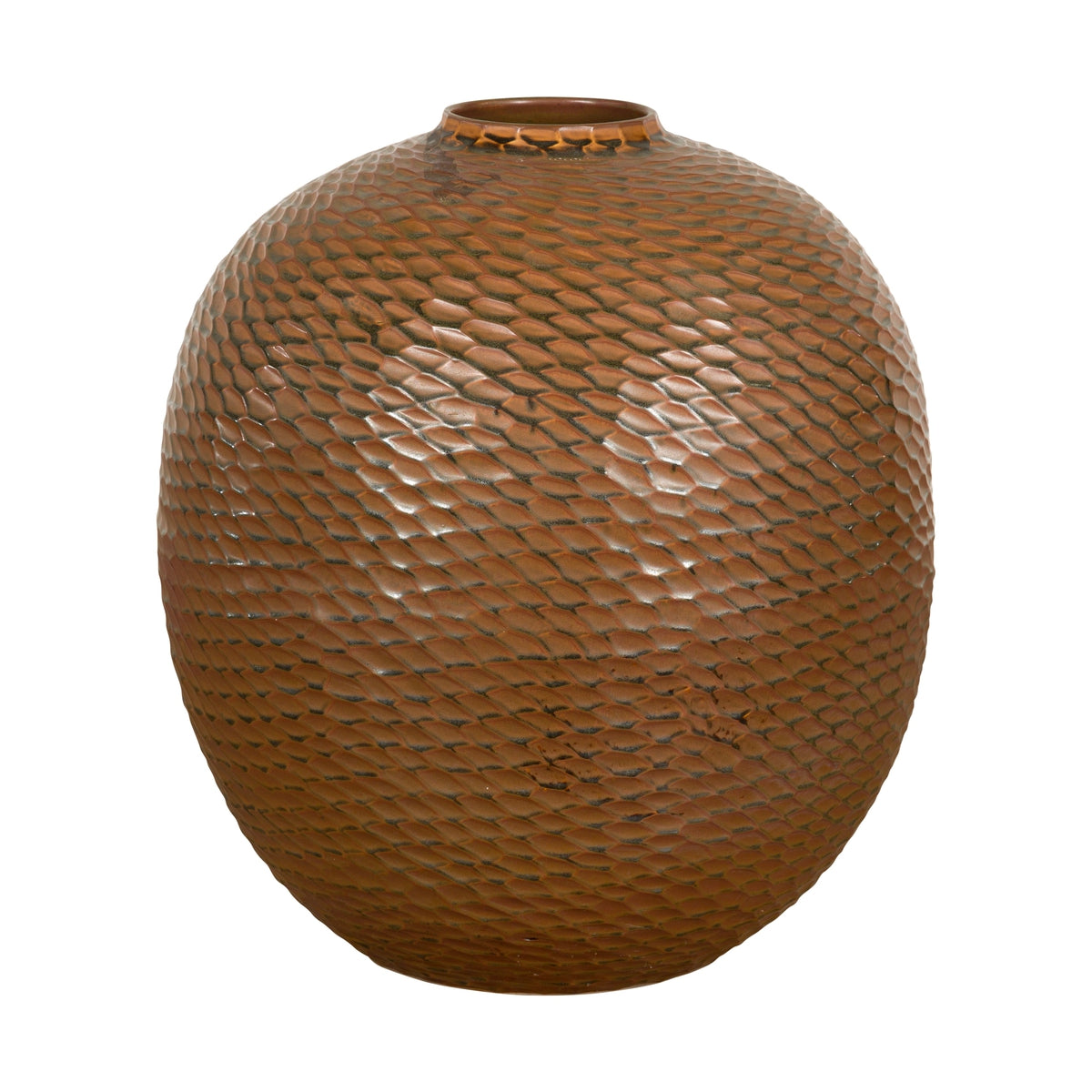 Prem Collection Handcrafted Brown Vase with Textured Honeycomb Style Motifs-1. Asian & Chinese Furniture, Art, Antiques, Vintage Home Décor for sale at FEA Home