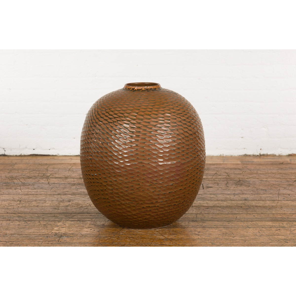 Prem Collection Handcrafted Brown Vase with Textured Honeycomb Style Motifs-13. Asian &amp; Chinese Furniture, Art, Antiques, Vintage Home Décor for sale at FEA Home