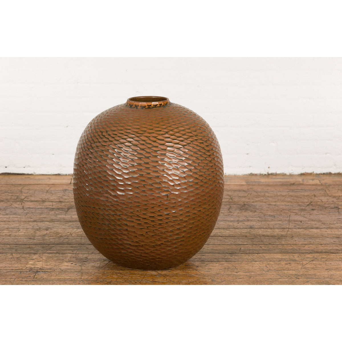 Prem Collection Handcrafted Brown Vase with Textured Honeycomb Style Motifs-2. Asian & Chinese Furniture, Art, Antiques, Vintage Home Décor for sale at FEA Home