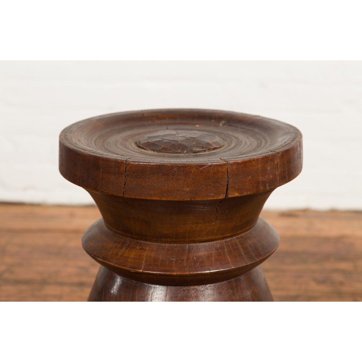 Rustic Indonesian 19th Century Solid Wood Turned Stool with Brown Patina-8. Asian &amp; Chinese Furniture, Art, Antiques, Vintage Home Décor for sale at FEA Home