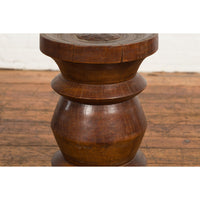 Rustic Indonesian 19th Century Solid Wood Turned Stool with Brown Patina